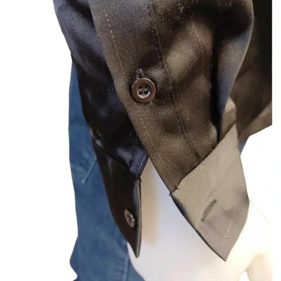 Coofandy Black Pinstripe Satin/Silky Look  Ling Sleeve Dress Shirt Size Small - Picture 5 of 10